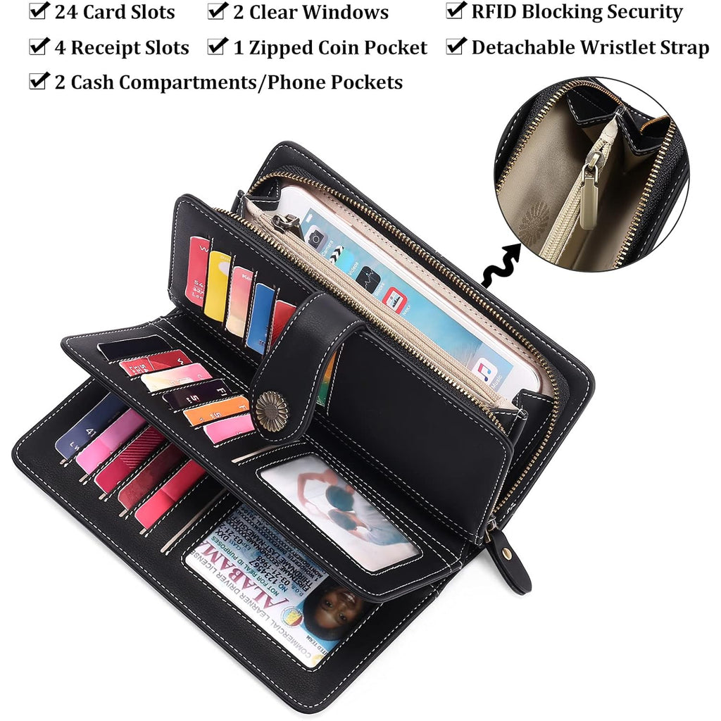 FALAN MULE Wallets for Women Trifold Wristlet Wallets Large Capacity RFID Blocking Ladies Purse Credit Card Holder
