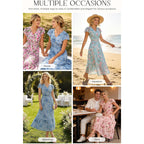Grace Karin 2026 Women Summer Dress,Maxi Short Sleeve Floral Dresses,Semi Formal Flowy Wedding Guest Dress With Pocket