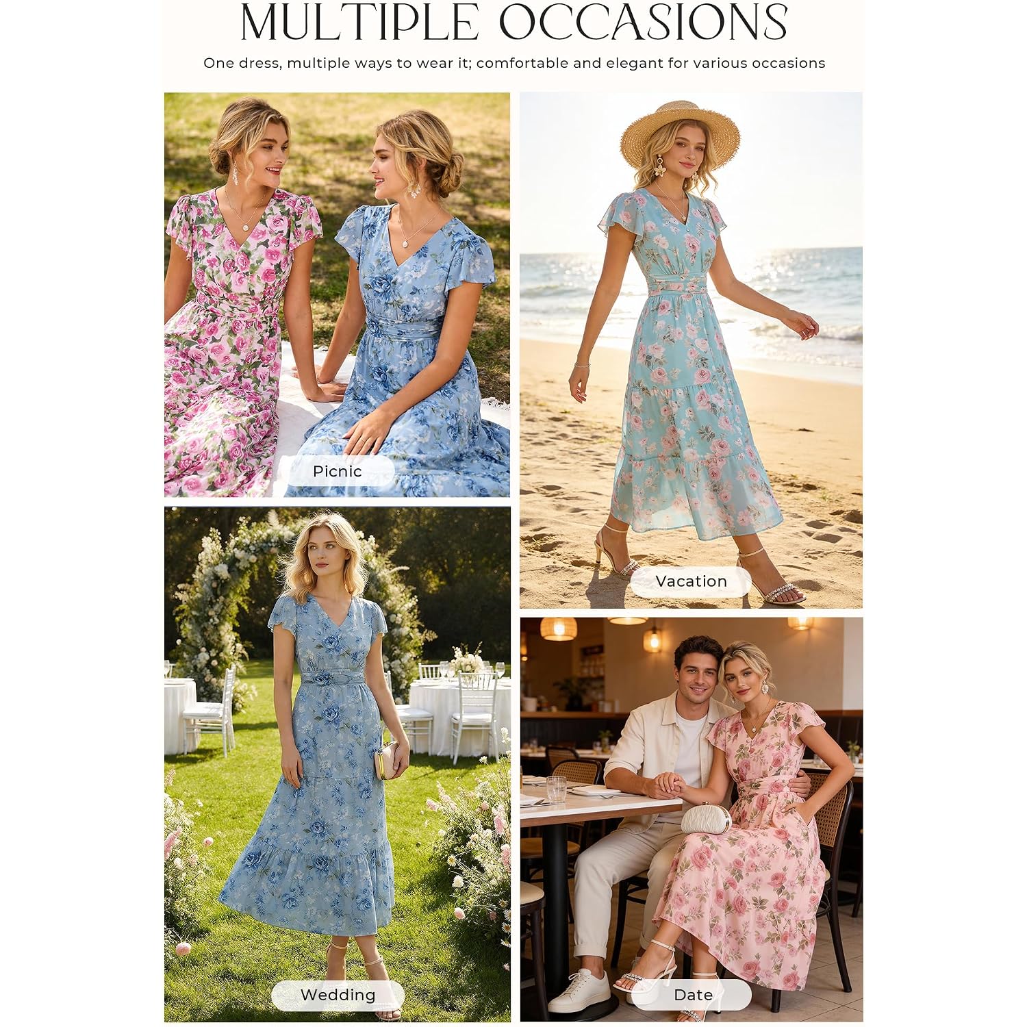 Grace Karin 2026 Women Summer Dress,Maxi Short Sleeve Floral Dresses,Semi Formal Flowy Wedding Guest Dress With Pocket