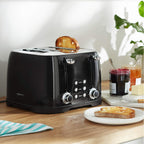 Amazon Basics 4 Slice Toaster with 4 Slots, 6 Browning Settings, Defrost, Removable Crumb Tray, Bagel Function, Cancel Button, 1600W, Black