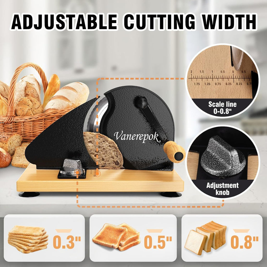 Manual Bread Slicer Adjustable Thickness For Homemade Sourdough | Hand Crank Bread Cutter With Scale & Stable Suction Cups & Wood Base For Even Slicing Perfect Baking Gift For Home Bakers