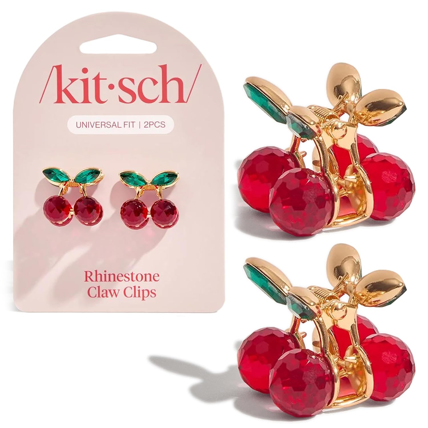 Kitsch Cherry Small Hair Clips For Women – Rhinestones Small Claw Clips | Electroplated Metal Springs And Anti-Rust Finish | Strong Hold For Updo And Cute Half Up Styles - 2Pcs