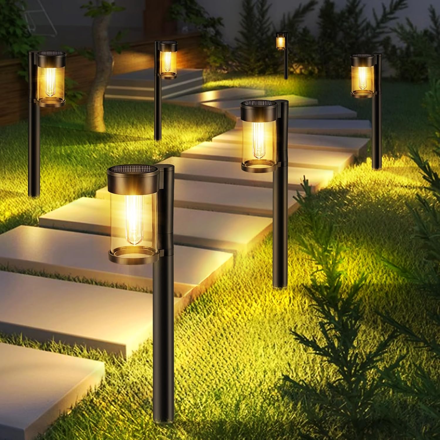 Solar Pathway Lights Outdoor, 10 Pack Metal & Glass Solar Lights Outdoor Waterproof Landscape Path Lights For Yard Walkway Garden Decor, Warm White