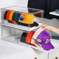 Vtopmart 2 Pack Clear Hat Organizer Drawer For Baseball Caps, Stackable Display Case With Magnetic Door, Each Holds 12 Hats