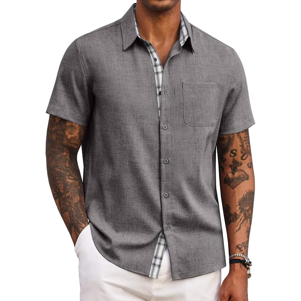 Coofandy Men'S Button Down Shirts Short Sleeve Casual Summer Beach Vacation Wedding Shirt With Pocket