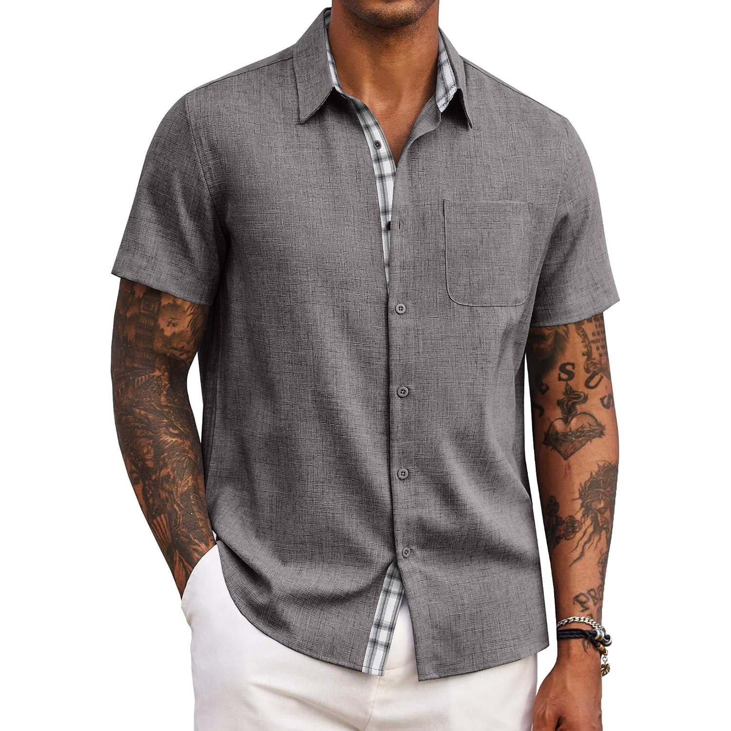 Coofandy Men'S Button Down Shirts Short Sleeve Casual Summer Beach Vacation Wedding Shirt With Pocket