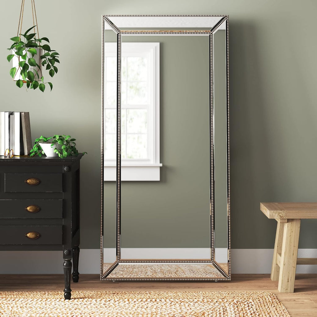 Howard Elliott Titus Silver Oversized Full Length Mirror With Stand, Large Free Standing Or Leaning Wall Mirror, Full Body Floor Mirror With Stand For Bedroom & Living Room, 70 X 30 Inch