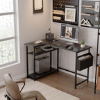 Pamray 40 Inch L Shaped Computer Desk With Reversible Side Storage Shelves, Small Corner Desk For Small Space Home Office, Writing Study Table Pc Desk For Bedroom, Black