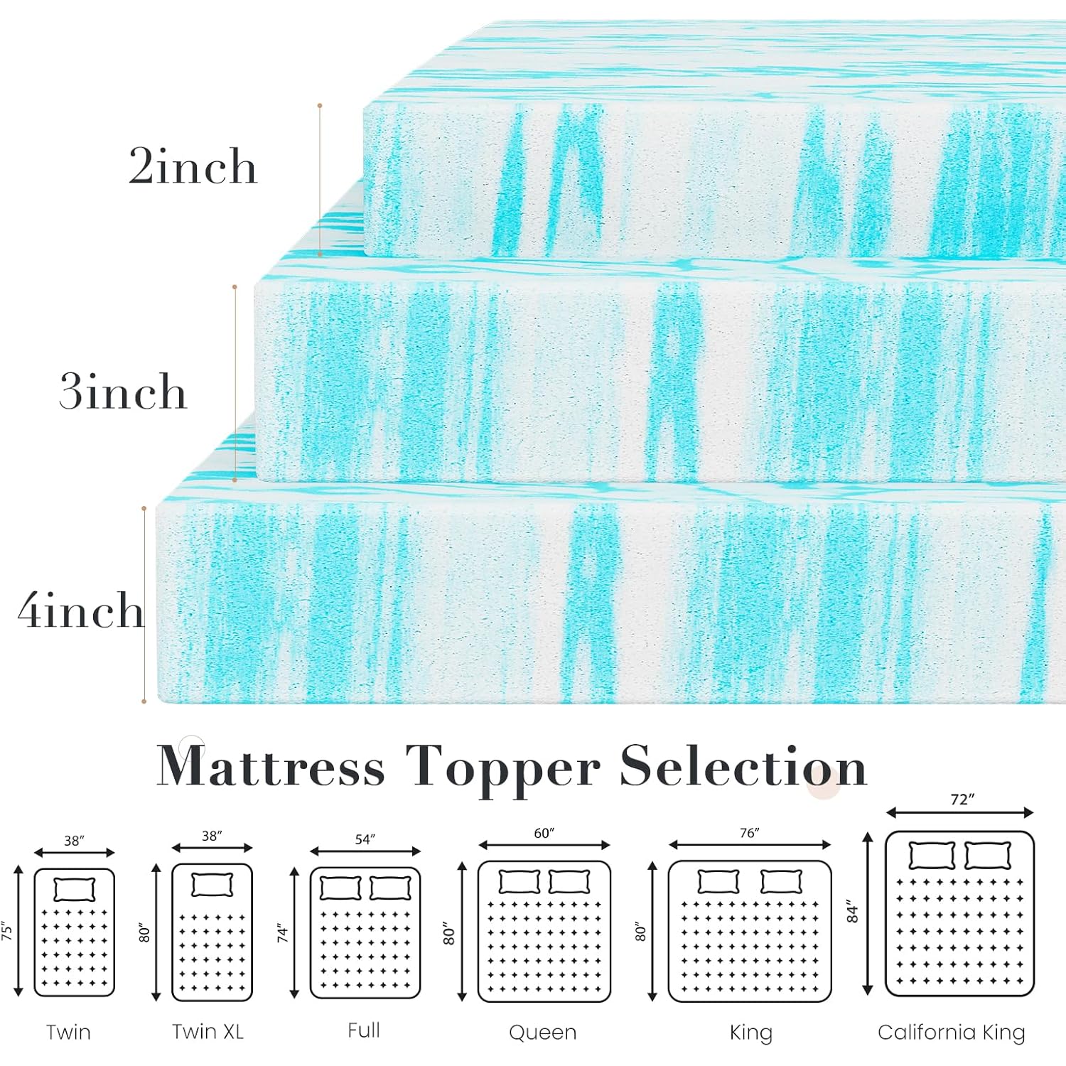 OLIXIS Gel Memory Foam Mattress Topper, Queen 3 Inch, Cooling Gel Infused Soft Comfy Breathable, Pressure-Relieving, CertiPUR-US Certified