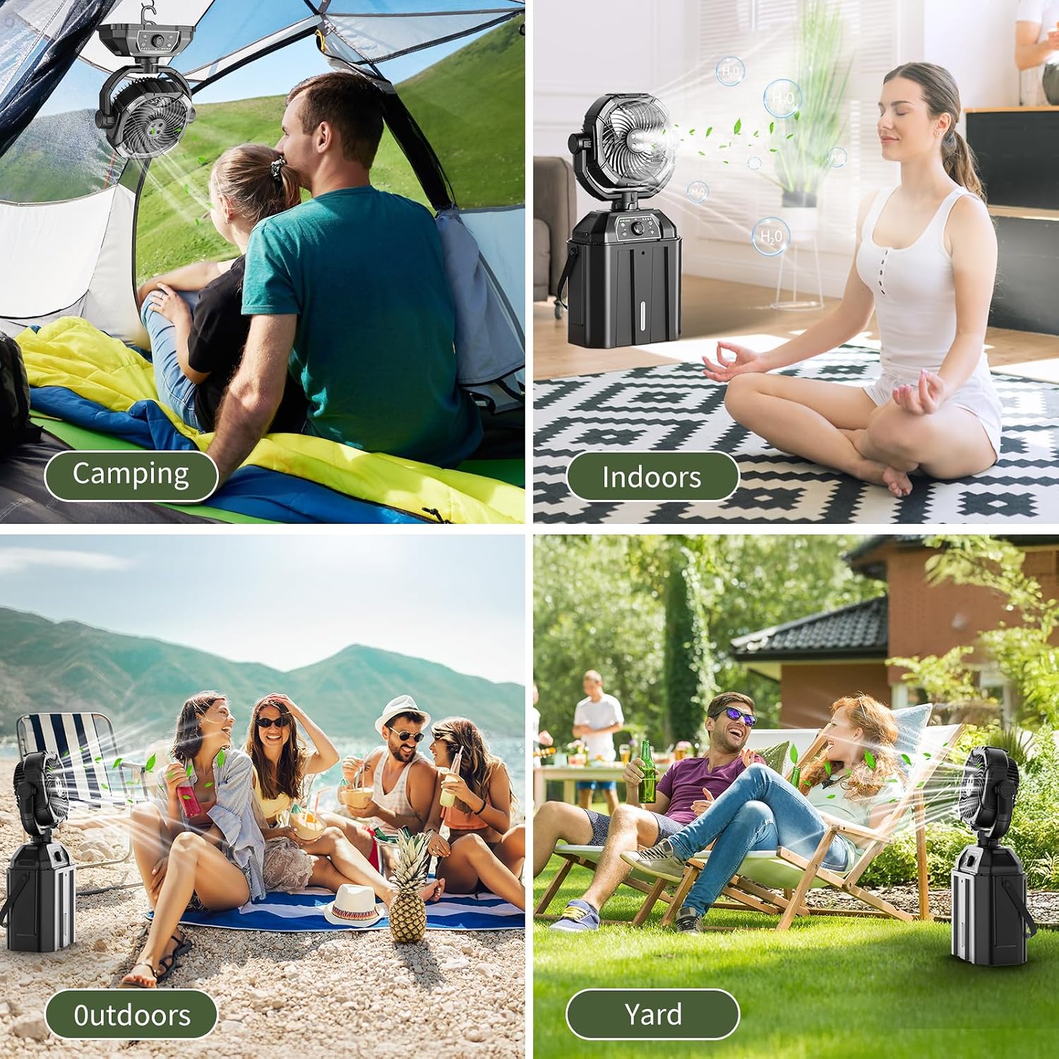 Portable Misting Fan Rechargeable For Hot Weather - 9-Inch Auto Swivel Camping Fan With 25000Mah Usb Battery As Power Bank, Outdoor Fan With 4 Mist Cooler, 7L Bucket For Patio,Yard,Beach,Golf (Black)