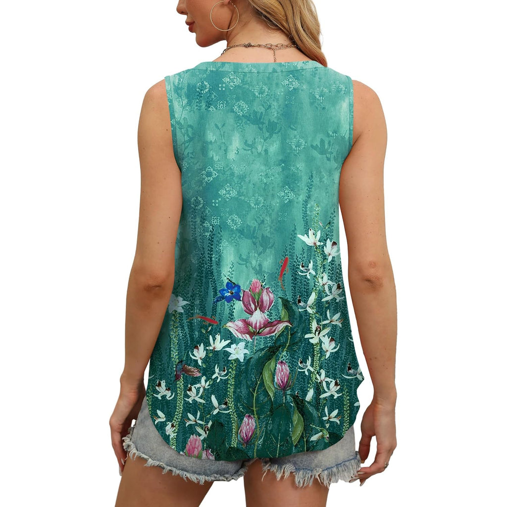 OFEEFAN Womens Tank Tops V Neck Sleeveless Flowy Loose Fit Basic Casual Summer Tops