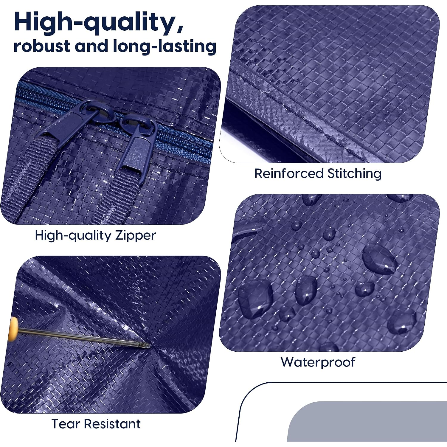6 Pack Moving Bags Heavy Duty 210Gsm With Full-Open Side Zipper, 93L 220Lbs Waterproof Foldable Storage Totes For College Dorm Move-In, Moving Boxes Alternative & Home Organization, Blue