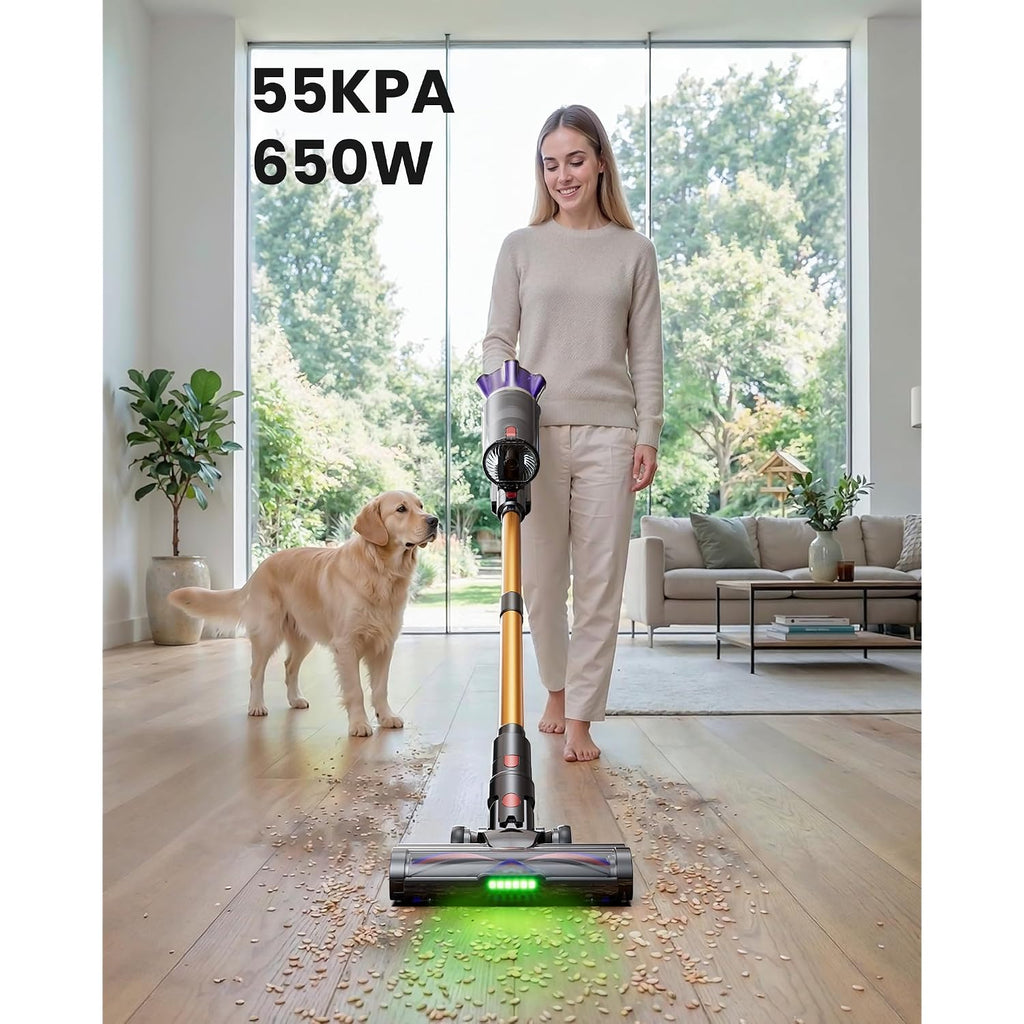 Cordless Vacuum Cleaner, 650W 55Kpa 70Mins Cordless Stick Vacuum With Hurricane Mode, 1.8L Cup, Anti-Tangle Vacuum Cordless, Self-Standing Vacuum Cleaners For Home Pet Hair Carpets