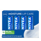 Nivea Moisture Lip Care, Hydrating Lip Balm With Shea Butter, Nourishing Oils And Vitamin C & E, 3-In-1 Moisture, Repair And Nourish, 0.17 Oz Stick, Pack Of 4