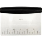Amazon Basics Multi-Purpose Bench Scraper, Stainless Steel Dough Cutter With Measurement Marks, Dishwasher Safe, Non-Slip Contoured Grip, 6", Black, Silver