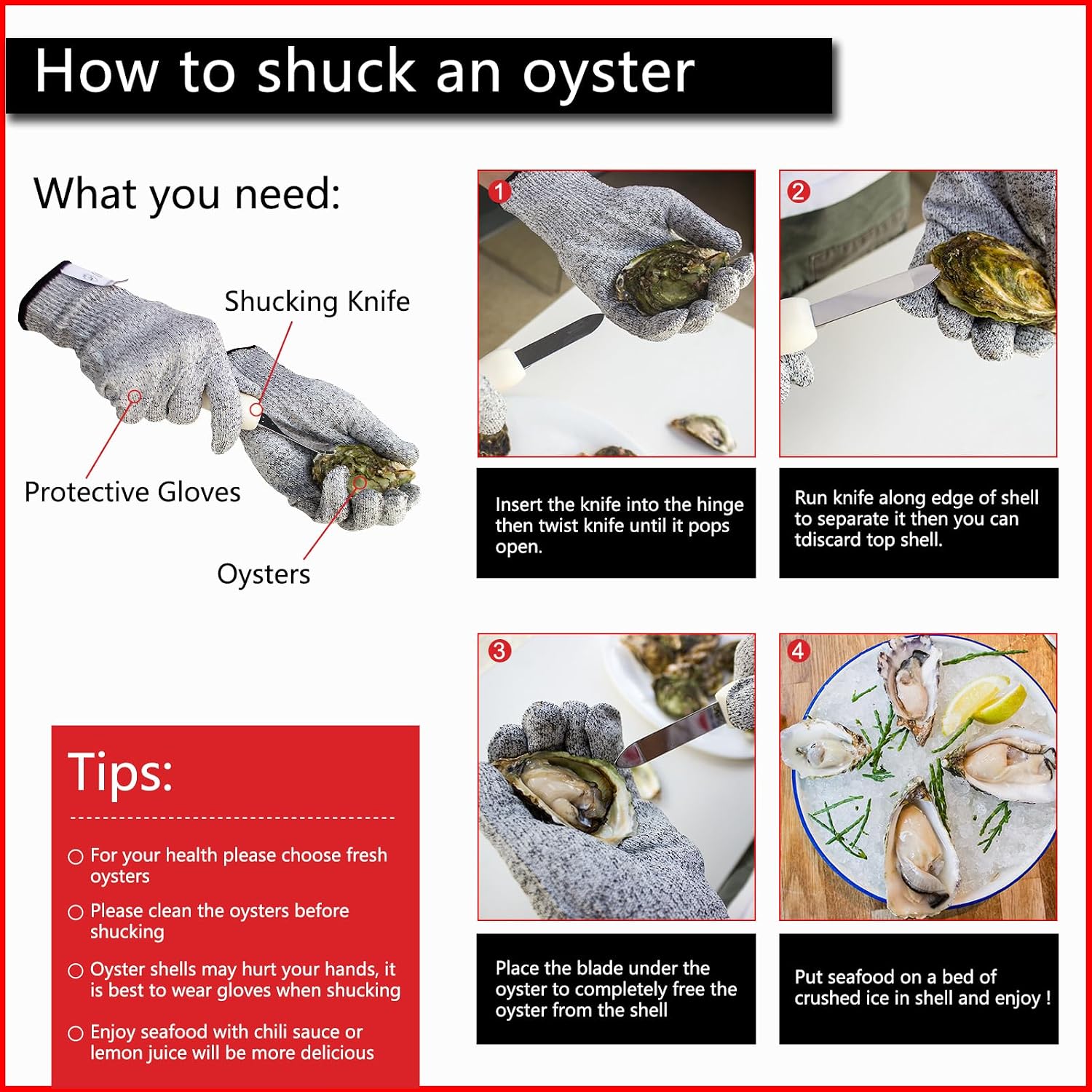 Nonley Oyster Shucking Knife, 2 Pack Oyster Knife Shucker Set With Professional Grade Cut Resistant Gloves, Stainless Steel Seafood Opener Tools