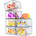 7 Code Shoe Organizer, Clear Thickened Stackable Shoe Boxes With Magnetic Door, Collapsible Closet Storage Rack For Sneakers & Boots, 6 Pack White, Virgin Material, Not Recycled Plastic For Household