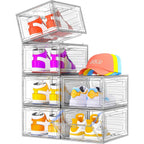 7 Code Shoe Organizer, Clear Thickened Stackable Shoe Boxes With Magnetic Door, Collapsible Closet Storage Rack For Sneakers & Boots, 6 Pack White, Virgin Material, Not Recycled Plastic For Household