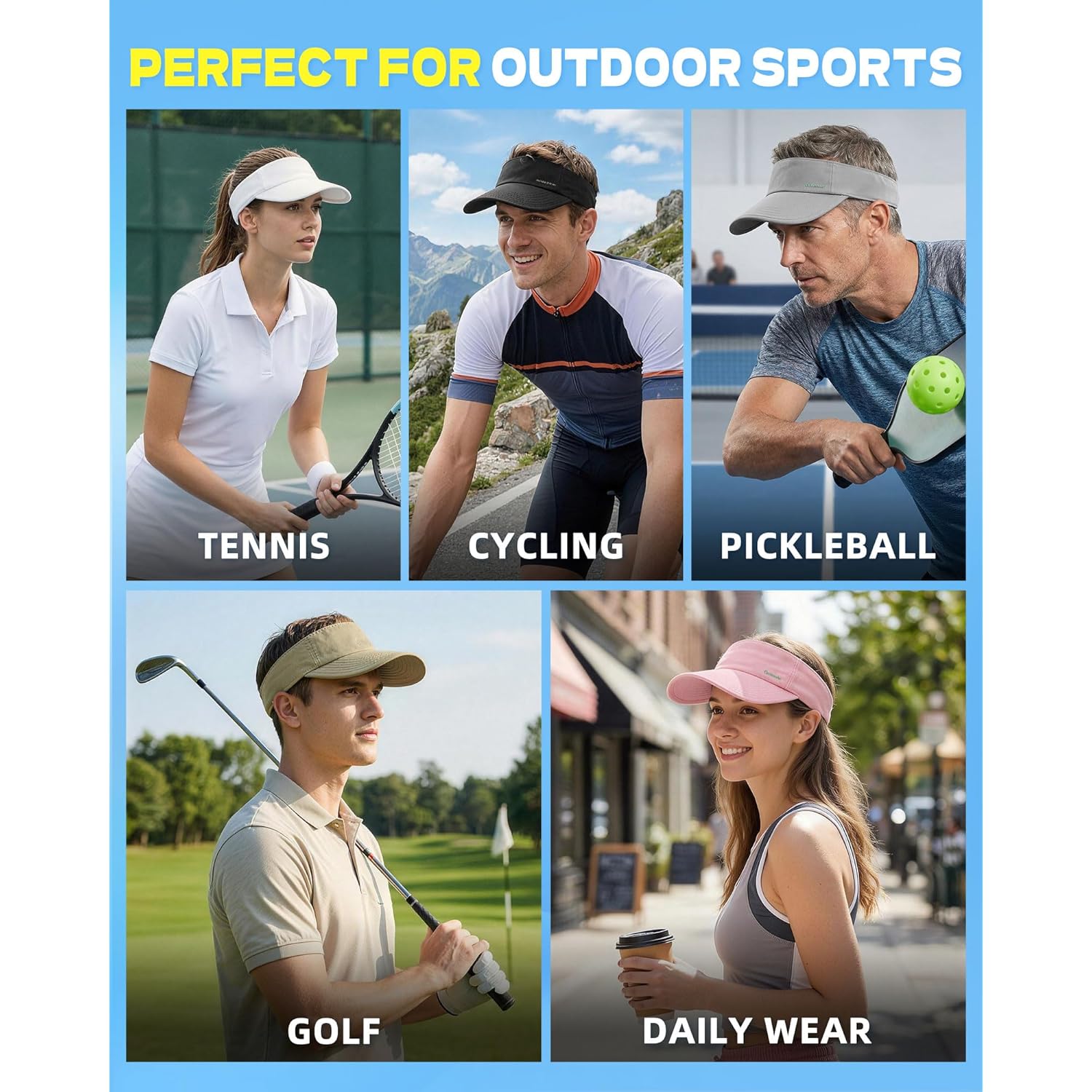 Sun Visor Hat for Women & Men – 3.2" Extended Brim, UPF 80+, Quick-Dry Sports Hat, Adjustable Fit, Running, Tennis, Golf