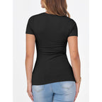 Women Short Sleeve Crewneck Ribbed Knit Slim Fitted Shirts Summer Tops Basic Tee Casual 2026 Spring Outfits Clothes