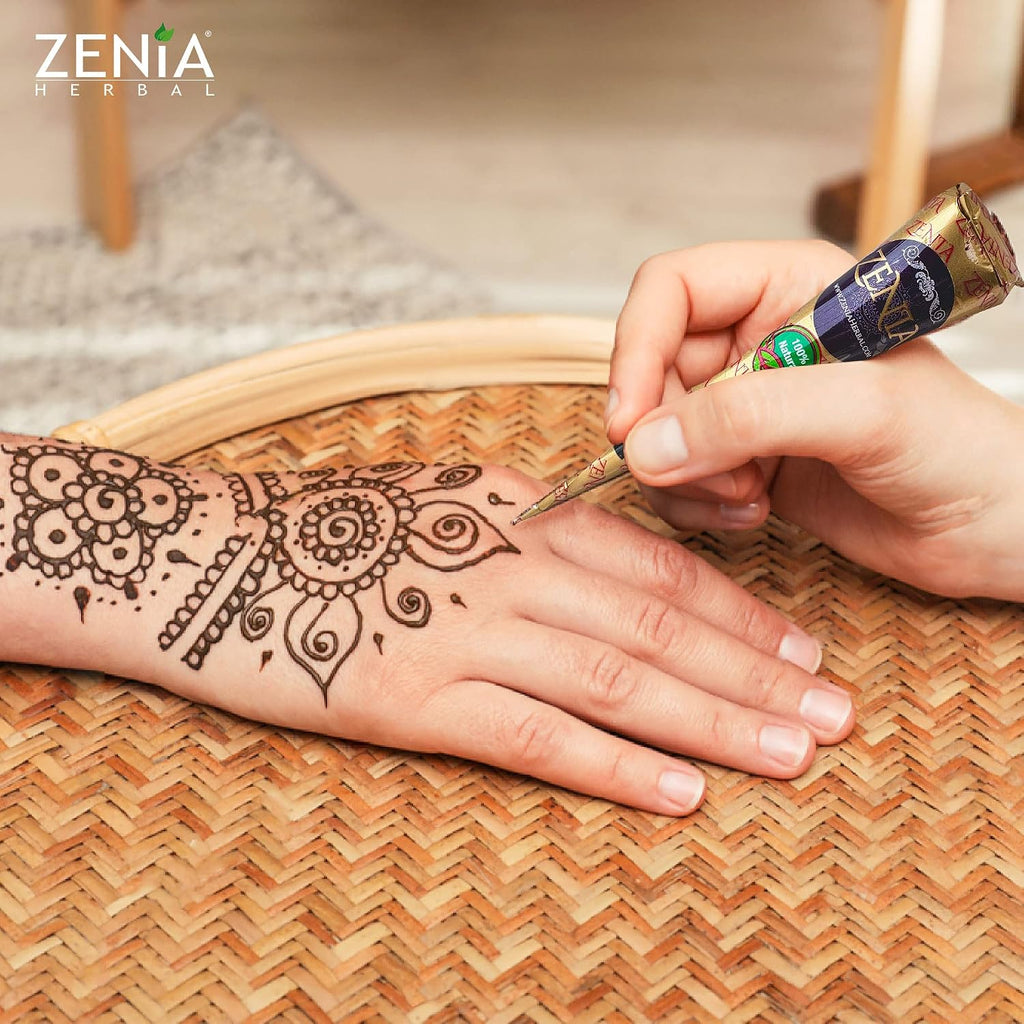 Zenia 100% Natural Temporary Tattoo Paste Cone | 1 Cone 25 Grams | Indian Body Art Painting Drawing Tattoos Freckles (Reddish-Brown Color)