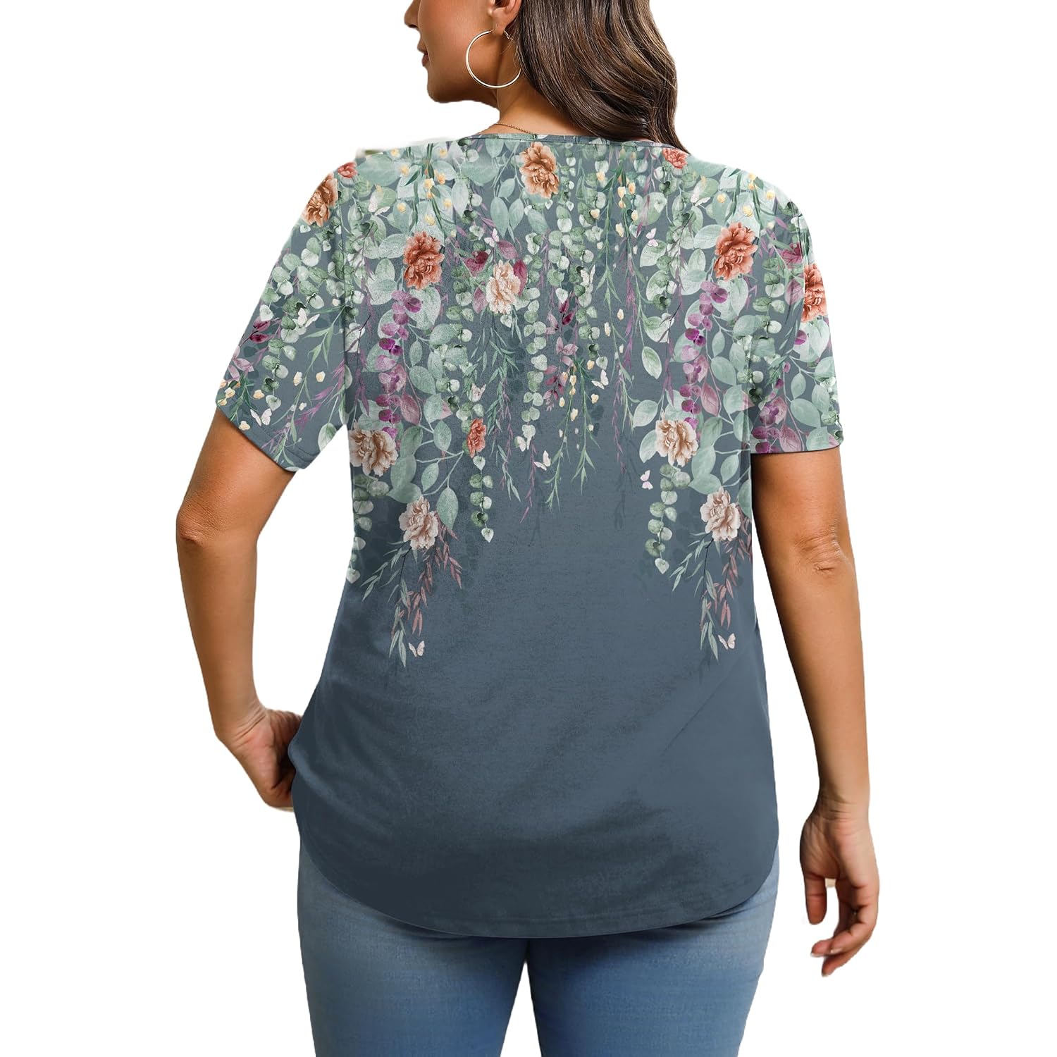 IN'VOLAND Womens Plus Size Tunic Top Summer Short Sleeve T-Shirt V-neck Button Up Dressy Blouse Casual Pleated Pullover 1X-5X