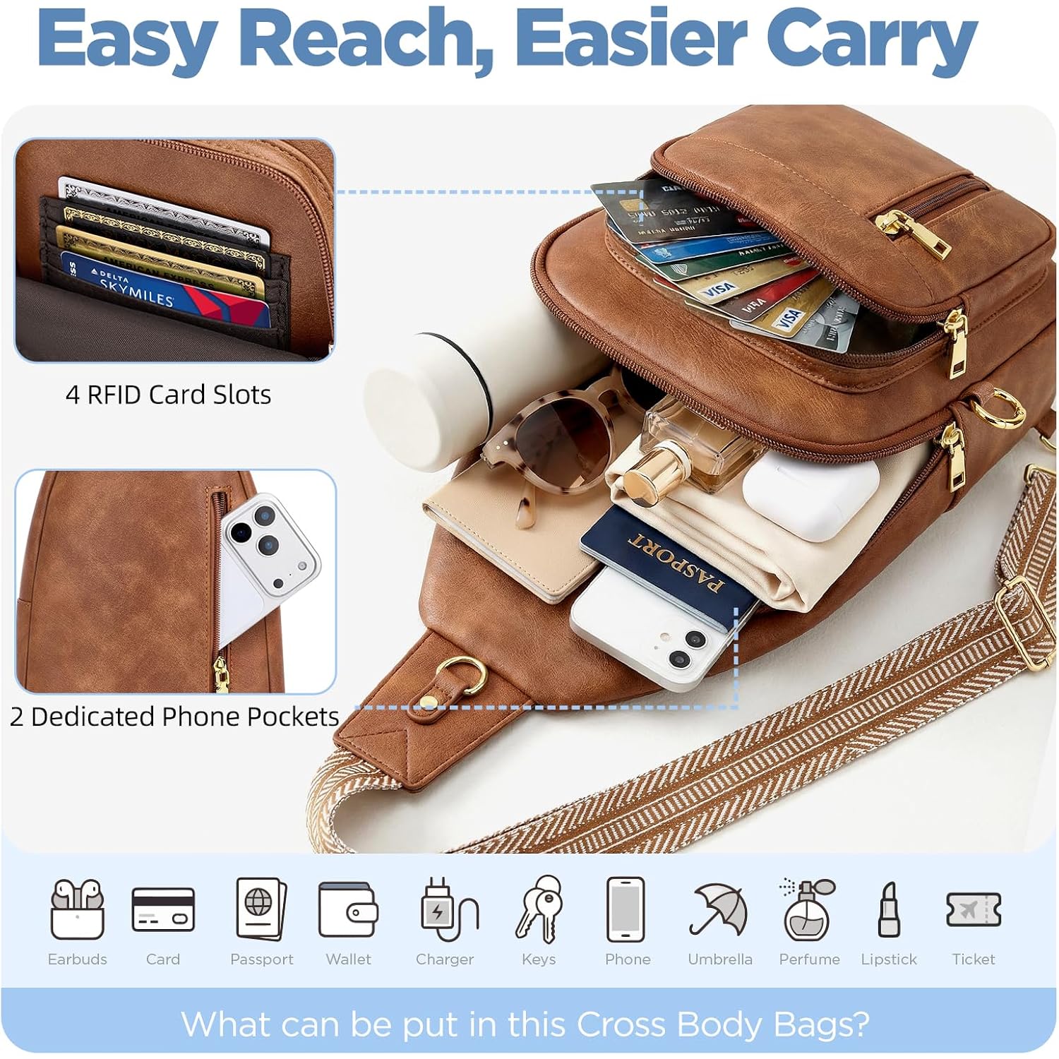 Anti Theft Crossbody Bags for Women RFID Sling Bag, Vegan Leather Cross Body Travel Purse for Women Men