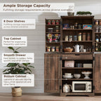 72" Tall Wooden Pantry Storage Cabinet With Door Shelves & Drawer | Farmhouse, Barn Doors, Adjustable Shelves, Freestanding, Anti-Tip Kit, For Kitchen, Dining Room, Living Room