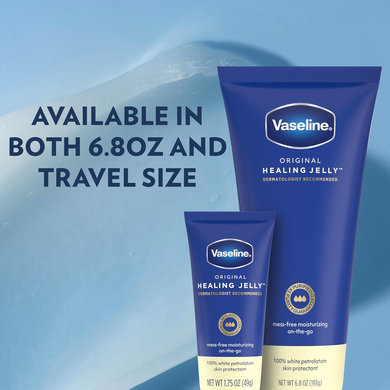 Vaseline Original Healing Jelly 100% White Petrolatum Skin Protectant 1 Ct For Mess-Free Moisturizing On-The-Go, With 3X Purified Purity-Guaranteed Formula, 6.8 Oz