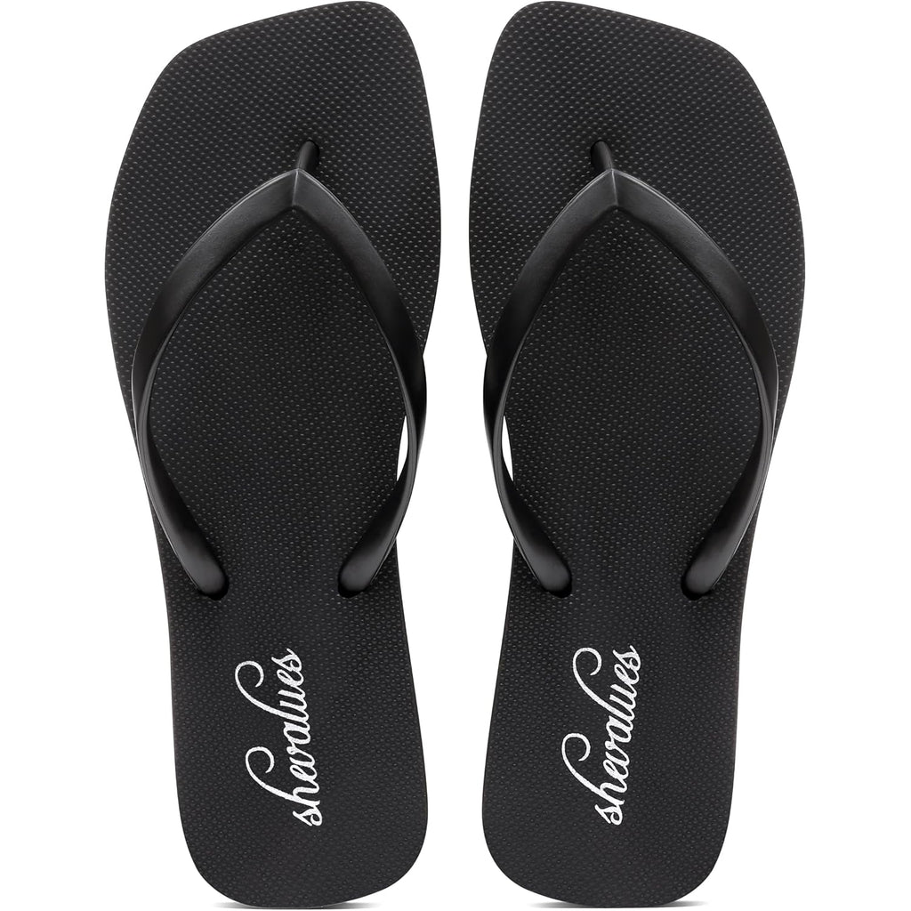 Shevalues Women'S Slim Square Toe Flip Flops Comfortable Summer Rubber Thong Sandals For Beach, Shower & Pool