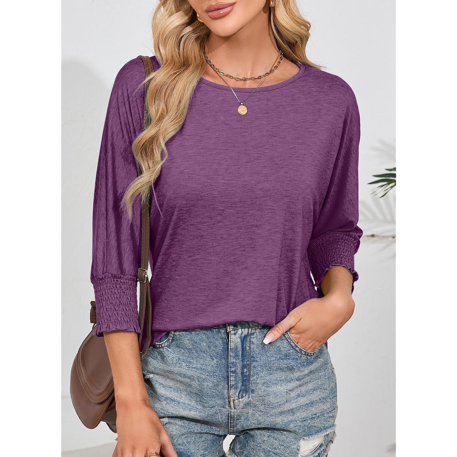 Dokotoo Women'S 2026 Fashion Tops 3/4 Sleeve T-Shirts Cute Crewneck Basic Business Tees Blouses