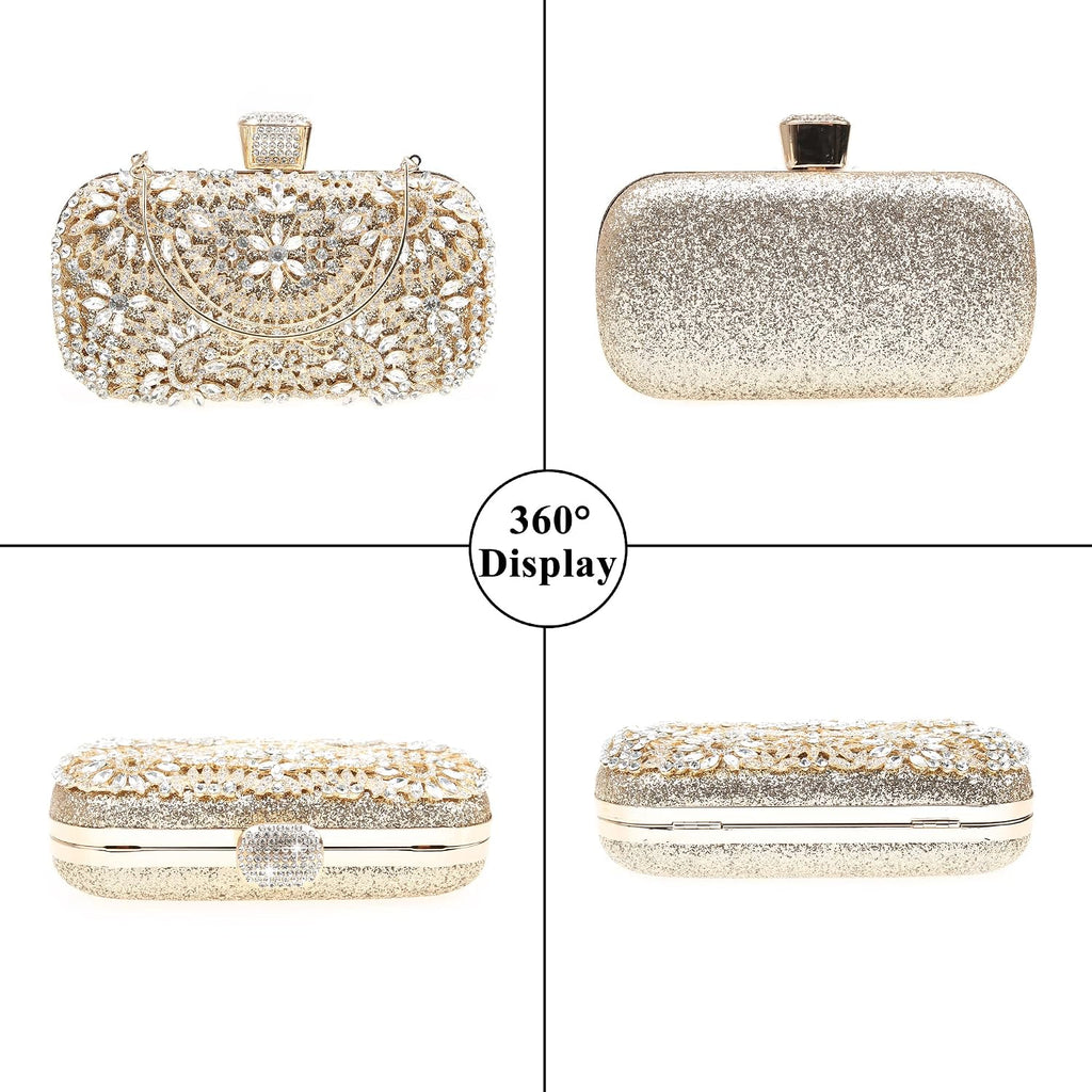 Womens Sparkly Rhinestone Crystal Clutch Bag Glitter Sequin Bridal Purse Evening Handbag For Wedding Party Prom