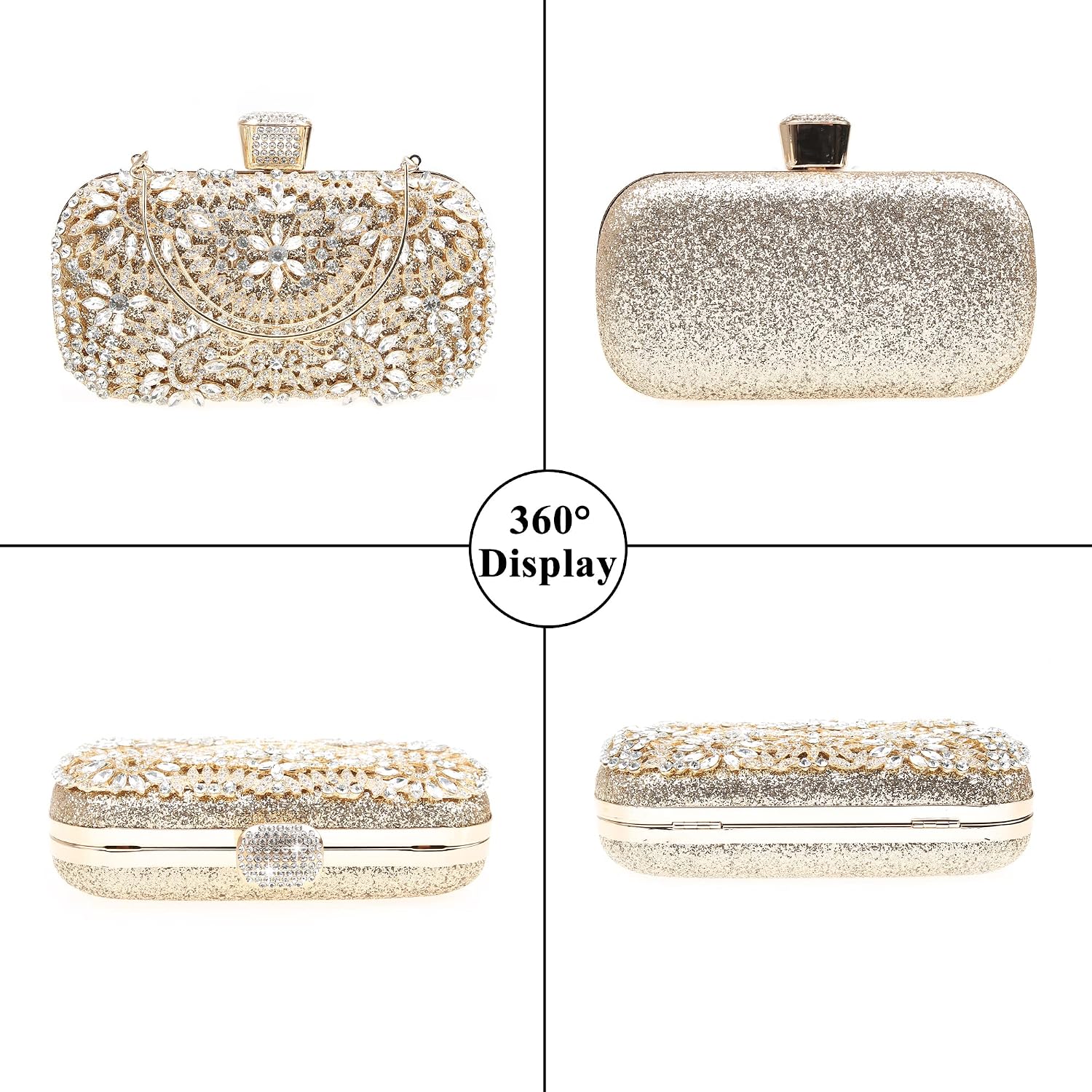 Womens Sparkly Rhinestone Crystal Clutch Bag Glitter Sequin Bridal Purse Evening Handbag For Wedding Party Prom