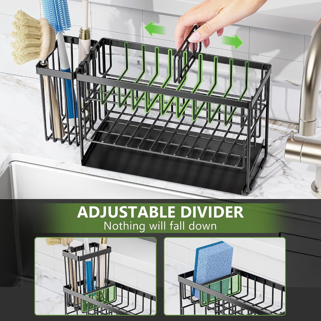 2-Tier Kitchen Sink Caddy Organzier Rack With Dish Brush Sponge Holder | Kitchen Sink Countertop Organization Storage,Home Decor Accessories Essentials Stainless Steel