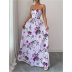 Oyoangle Women'S Summer Floral Wedding Guest Dress Jacquard Tube Sleeveless Pleated A Line Cocktail Party Prom Dress