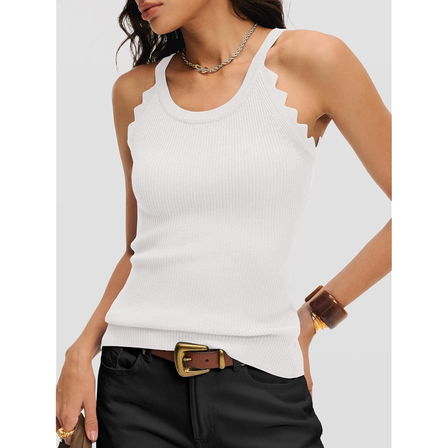 Anrabess Womens Summer Tank Tops Sleeveless Ribbed Camisole | Spaghetti Strap Cami Sweater, Soft Lightweight, Slim Knit, Casual Beach Vacation Travel Office Clothes, Spring Fall Layering