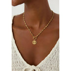 Chunky Gold Necklace for Women, Simple 14K Gold/Silver Plated Circle Pendant Choker Necklaces Trendy Dainty Heart Chain Toggle Clasp Necklace Jewelry Gift for Women