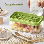 Ice Cube Tray With Lid And Bin, 2 Pack Ice Cube Trays For Freezer, 64 Pcs Ice Cube Mold, Press Button Easy Release Ice Tray, Small Ice Cubes Maker For Drinks(Green)
