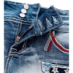 Distressed Jean Shorts for Women High Waist American Flag Button Fly Raw Hem Denim Shorts