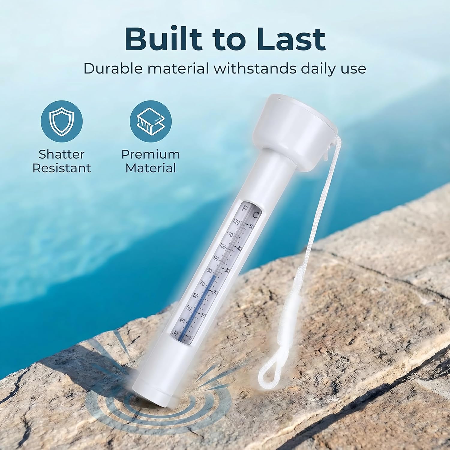 Pool Thermometer Floating, Water Temperature Thermometer With String, Large Size Easy Read & Shatter Resistant Pool Accessories For Outdoor & Indoor Swimming Pools, Spas, Hot Tubs & Aquariums.(White)