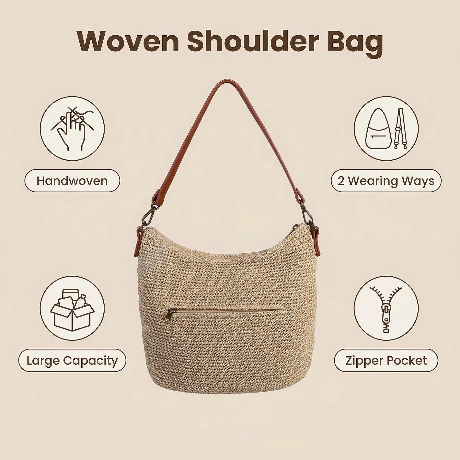 Eiyye Hobo Shoulder Bag Crochet Crossbody Bags For Women Handmade Woven Bag Boho Purse For Travel & Everyday Use
