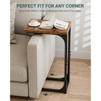 C-Shaped Side Table For Couch - Small Coffee Stand Sofa Tray Desk With Metal Frame And Waterproof Scratch Resistant, Modern End Accent For Living Room, Bedroom, Small Spaces, Rustic Brown