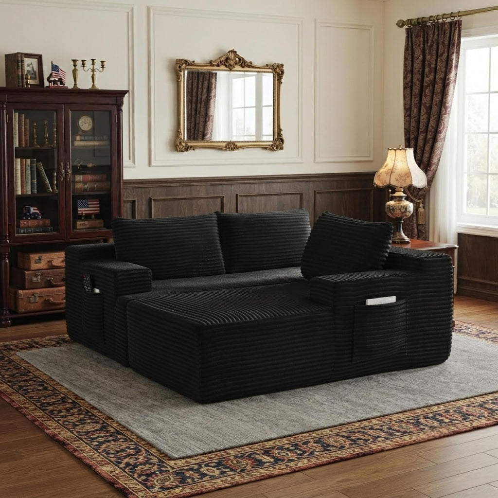 96" L Shaped Sectional Sofa Boneless Cloud Couch For Living Room - Corduroy Memory Foam Modular Sofa Compression Couches With Deep Seat For Living Room Bedroom, No Assembly