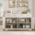 Hostack 60" W Sideboard Buffet Cabinet With Storage, Kitchen Cabinet, White | 36" Tall Kitchen Buffet Storage Cabinet With 4 Drawers, Large Coffee Bar Cabinet, Modern Buffet Table For Dining Living Room