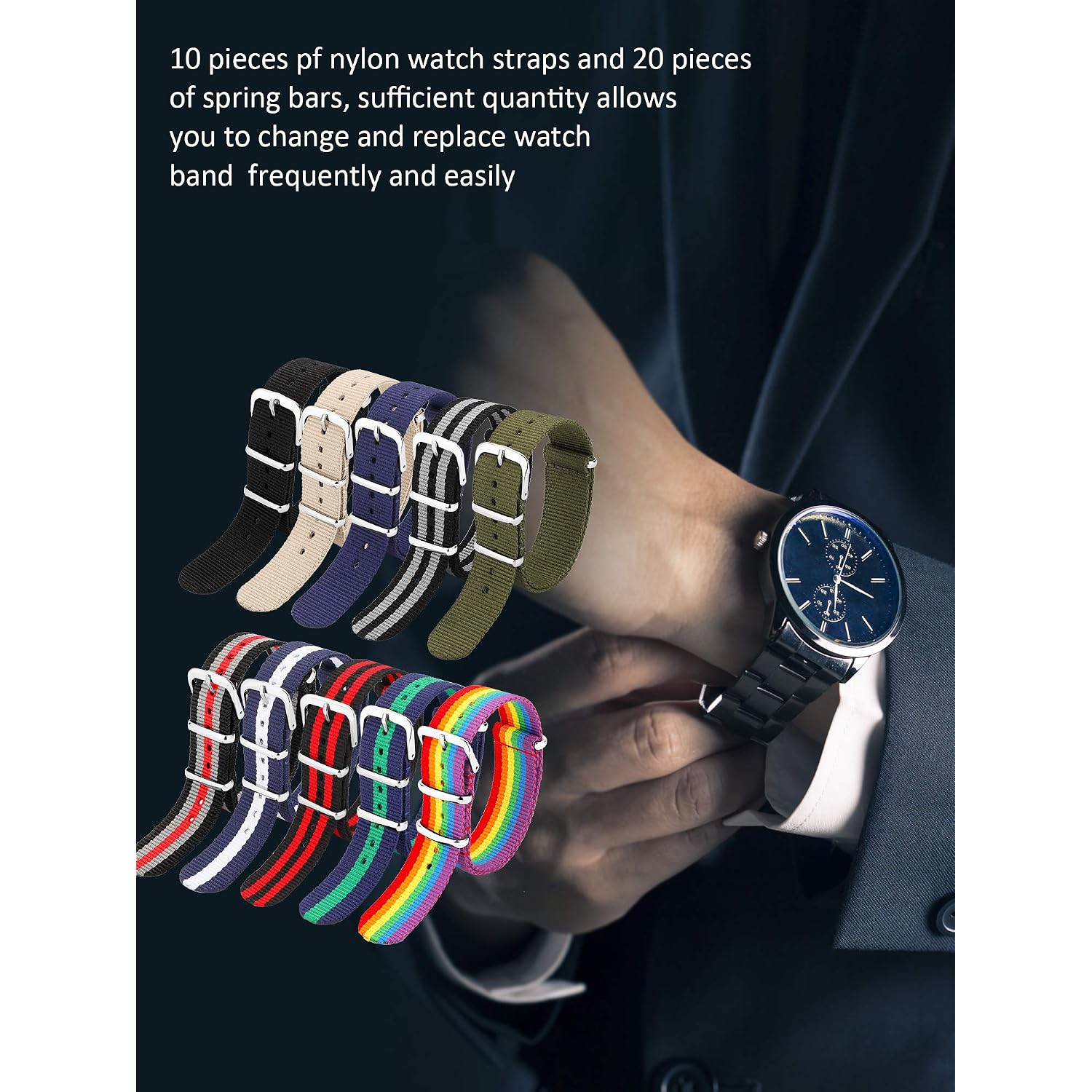 Meekoo 10 Pieces Nylon Watch Strap Military Replacement Watch Band With Stainless Steel Buckle For Men And Women'S Band Replacing, 18 Mm(Classic Colors)
