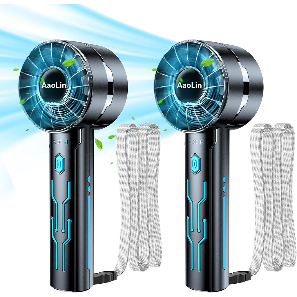 Aaolin 2Pcs Portable Handheld Turbo Fan With 7000Rpm High-Speed Motor Usb Rechargeable Cooling Personal Fan 4-Speed, 4-16H Runtime, With Lanyard For Outdoor Travel, Women, Kids, Summer Gift