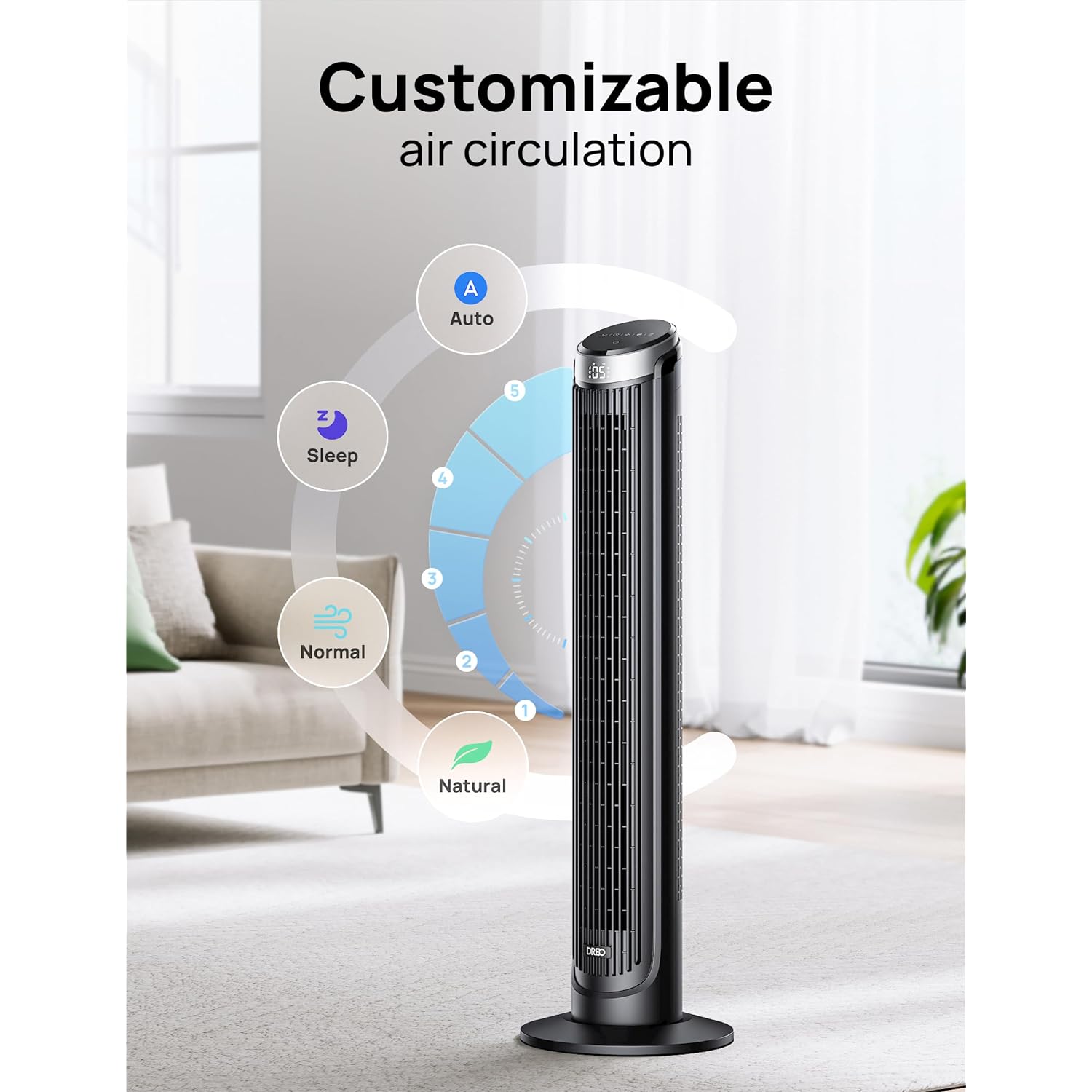 Dreo Tower Fan For Bedroom, 90° Oscillating Fans That Blow Cold Air | 26 Ft/S Powerful Airflow, 28Db Quiet Fan, 5 Speeds, 4 Cooling Modes, 12H Timer, 40" Standing Floor Fan For Home Office