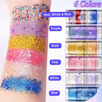 Aroic Body Glitter Stick- 6 Pack Patriotic Red White And Blue Face& Hair Glitter, 4Th Of July Outfits Rave Accessories, Usa Flag Sparkling Face Makeup For Women Independence Day Festival Concert Party
