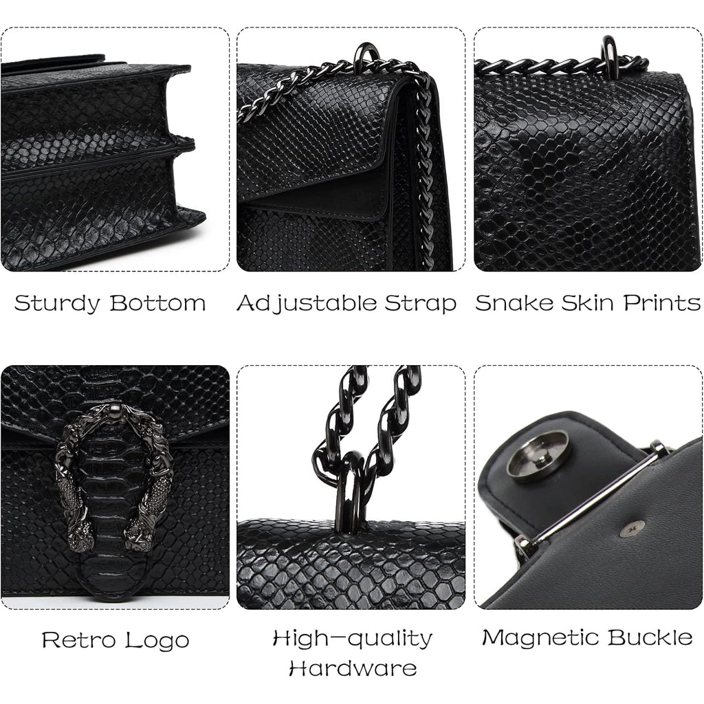 MYHOZEE Crossbody Bags for Women - Snake Printed Clutch Purses Leather Chain Shoulder Bags Evening Handbags