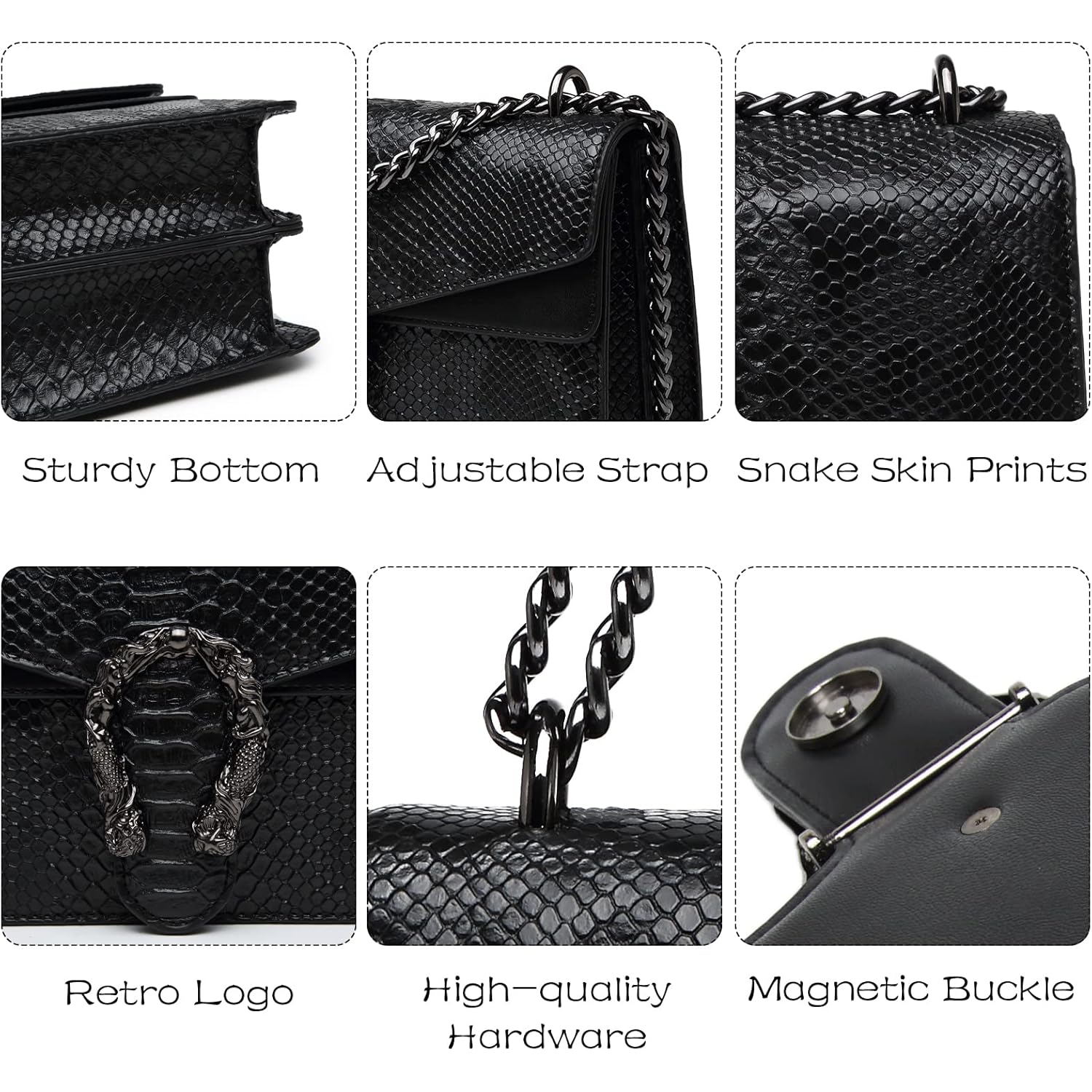 MYHOZEE Crossbody Bags for Women - Snake Printed Clutch Purses Leather Chain Shoulder Bags Evening Handbags